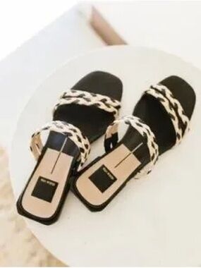 Dolce Vita Black raffia Braided-Strap Mules with Cream Accents